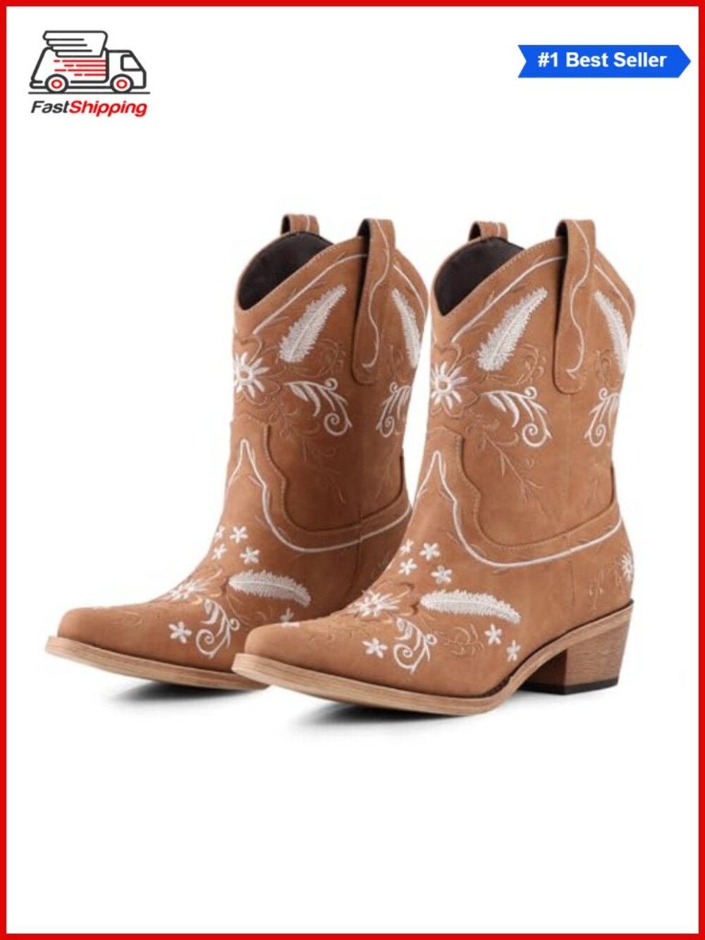 ✨ LingxiaUne Western Cowboy Ankle Boots Embroidered Faux Leather Pointed Toe